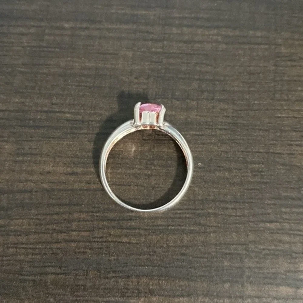 Sterling Silver Heart Pink Topaz Ring Size 6.75 - Picture 5 of 9